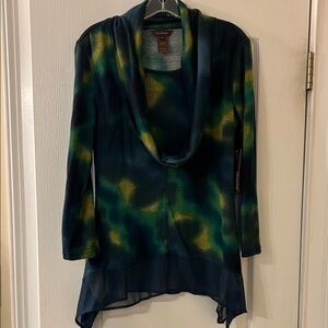 Multiples Blue and Green Cowl Neck Tunic